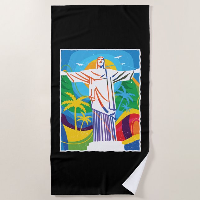 Rio de Janeiro Cristo Redentor Brazil Colourful Beach Towel (Front)