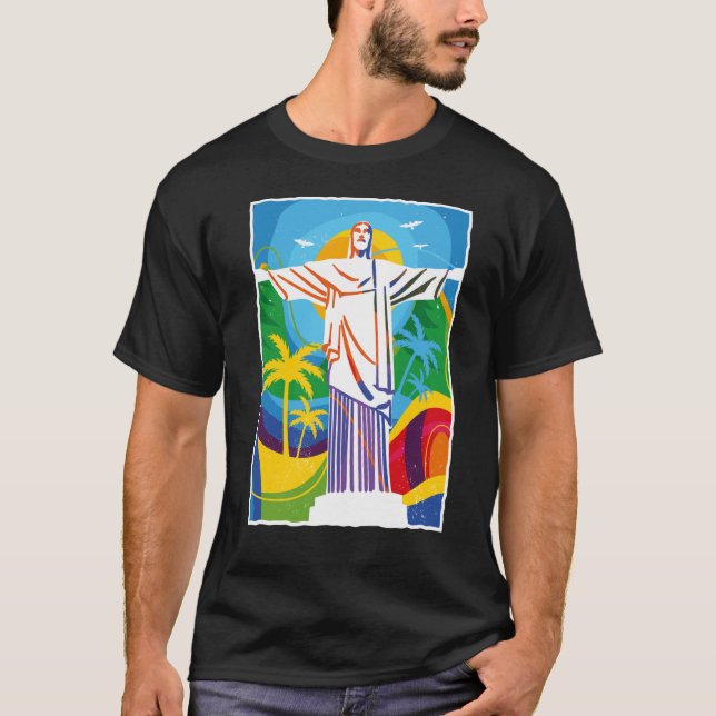 Rio de Janeiro Cristo Redentor Brazil Skyline Silh T-Shirt (Front)
