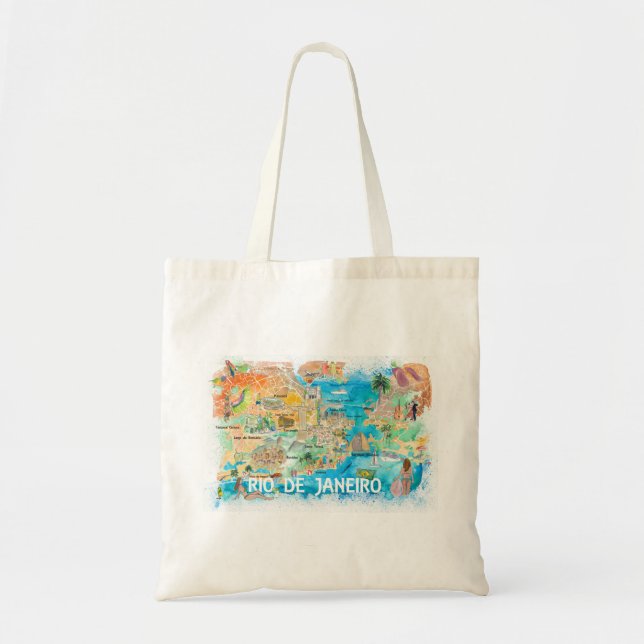 Rio de Janeiro Illustrated Map with Main Roads Tote Bag (Front)