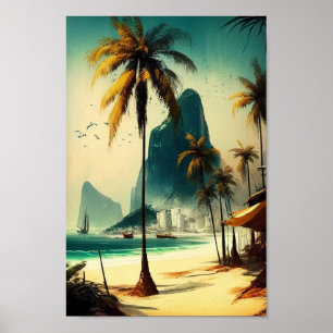 Rio de Janeiro, Palm Trees Wall Art Poster 