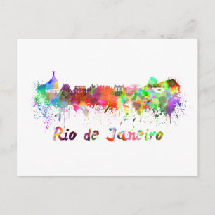 Rio de Janeiro skyline in watercolor Postcard