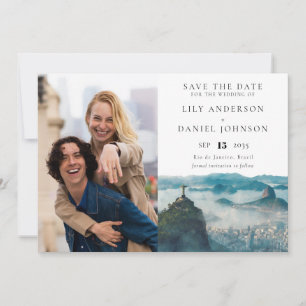 Rio de Janeiro Skyline Watercolor Photo Wedding Save The Date