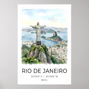 Rio de Janeiro Wall Art Watercolor Christ the