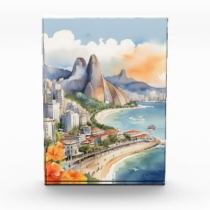 Rio De Janeiro watercolor art Photo Block