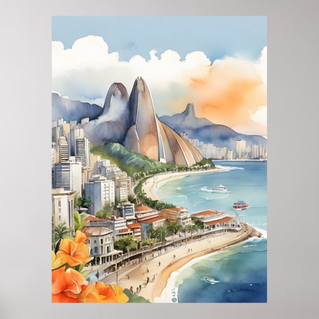 Rio De Janeiro watercolor art Poster (Front)