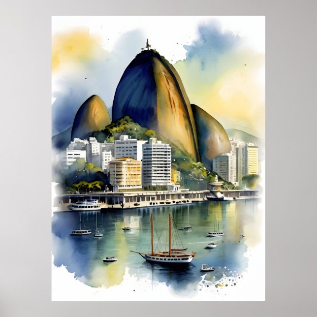 Rio De Janeiro watercolor art Poster (Front)