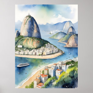 Rio De Janeiro watercolor art Poster