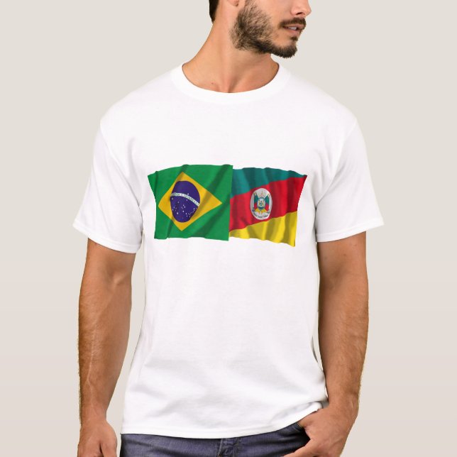 Rio Grande do Sul & Brazil Waving Flags T-Shirt (Front)