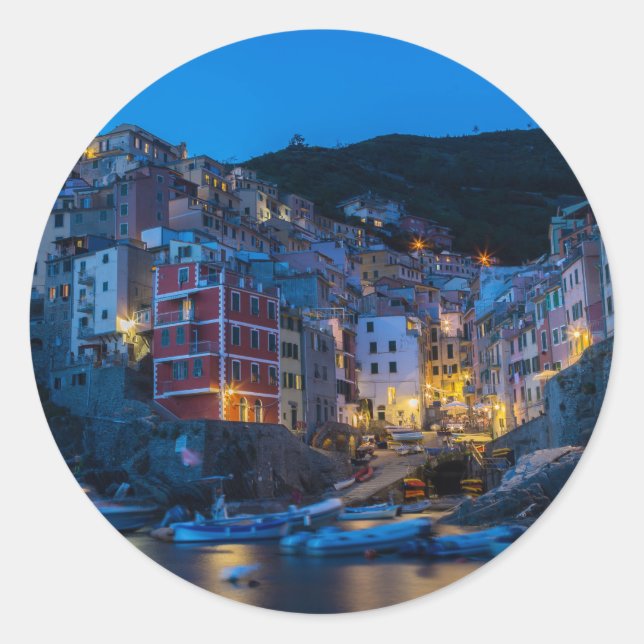 Riomaggiore at night Cinque Terre Liguria Italy Classic Round Sticker (Front)