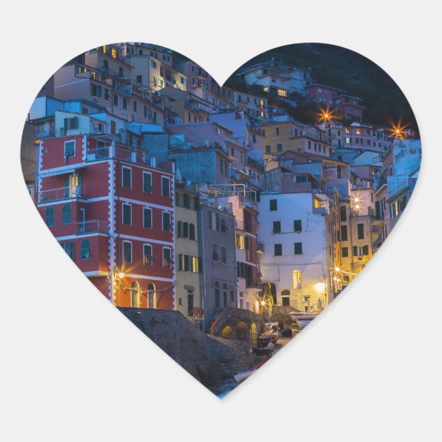 Riomaggiore at night Cinque Terre Liguria Italy Heart Sticker (Front)