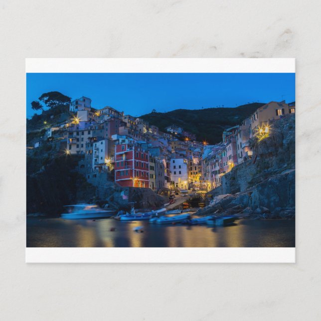 Riomaggiore at night Cinque Terre Liguria Italy Postcard (Front)