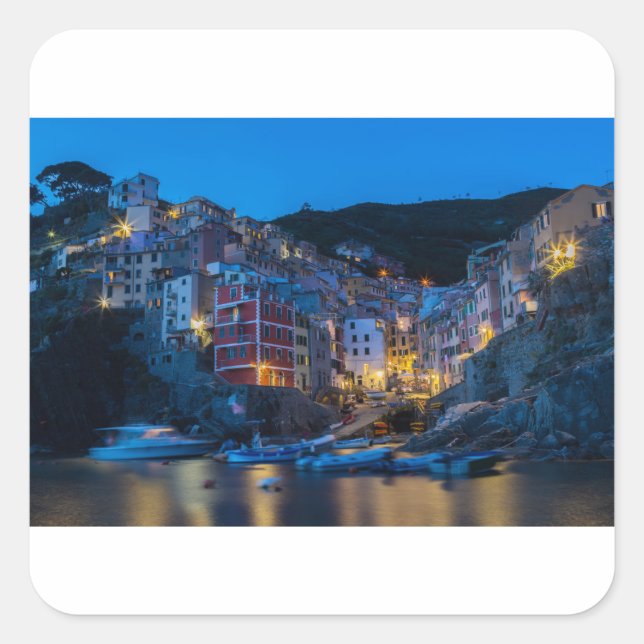 Riomaggiore at night Cinque Terre Liguria Italy Square Sticker (Front)