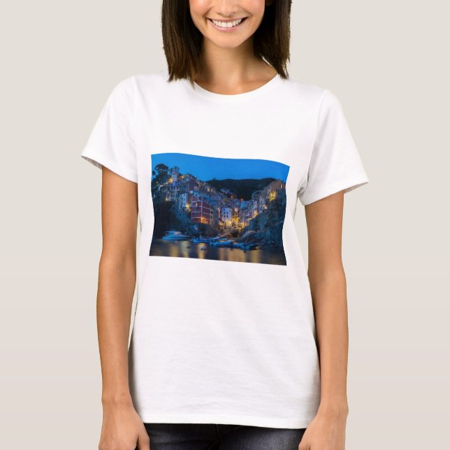 Riomaggiore at night Cinque Terre Liguria Italy T-Shirt (Front)