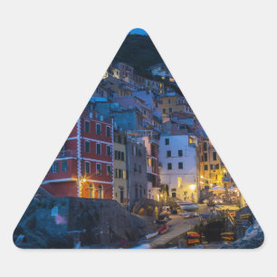 Riomaggiore at night Cinque Terre Liguria Italy Triangle Sticker