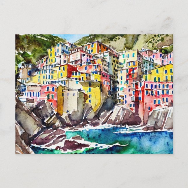  Riomaggiore, Italia ,Watercolor Postcard (Front)