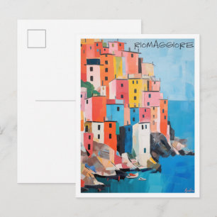 Riomaggiore Italy Art Travel Postcard