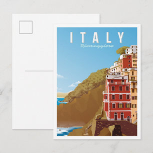 Riomaggiore Italy Art Vintage travel Postcard
