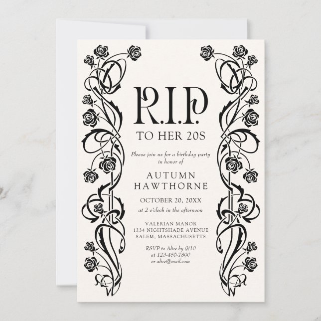 RIP 20s 30s Gothic Halloween Birthday Invitation (Front)
