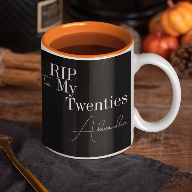 RIP 20s 30th Birthday Party Black White Orange Two-Tone Coffee Mug (Creator Uploaded)