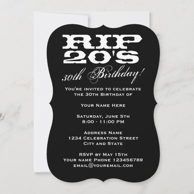 RIP 20's black 30th Birthday Party invitations (Back)