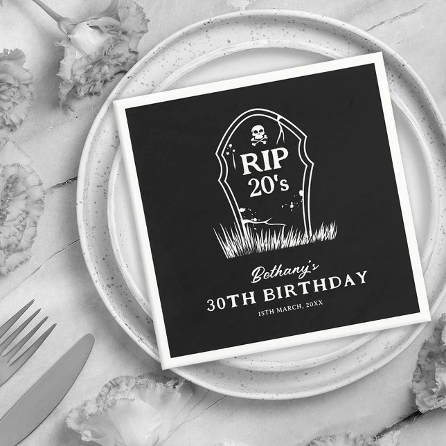 RIP 20s Black White 30th Birthday Party Napkin (Creator Uploaded)