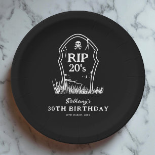 RIP 20s Black White 30th Birthday Party Paper Plate