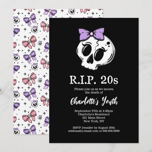 Rip 20s Coquette Aesthetic Bow 30th Birthday Party Invitation (Front/Back)