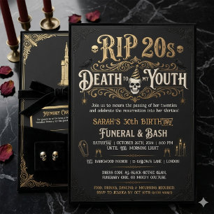 RIP 20s Death to My Youth 30th Birthday Funeral Invitation