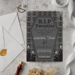 Rip 20s Death to my Youth 30th Birthday party  Invitation<br><div class="desc">Funeral for my youth Death to my 20s 30th birthday,  featuring gothic black and white ,  coffin shaped frame,  retro typography,  a skull,  a black candles,  A spider and cobweb.with a vintage theme.</div>