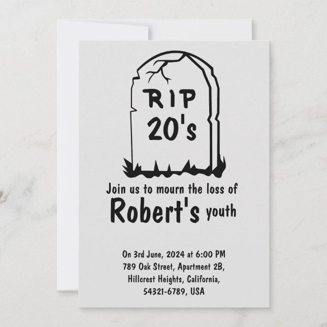 Rip 20's funny 30th birthday invitation (Front)