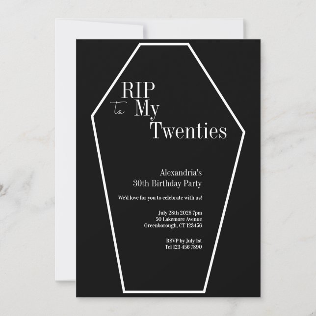 RIP 20s Gothic 30th Birthday Party Black and White Invitation (Front)