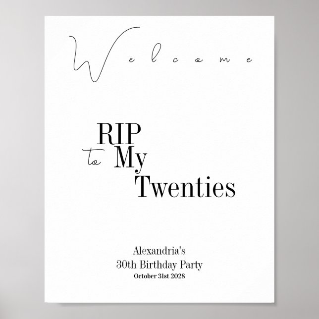 RIP 20s Party 30th Birthday Minimal Welcome Poster (Front)
