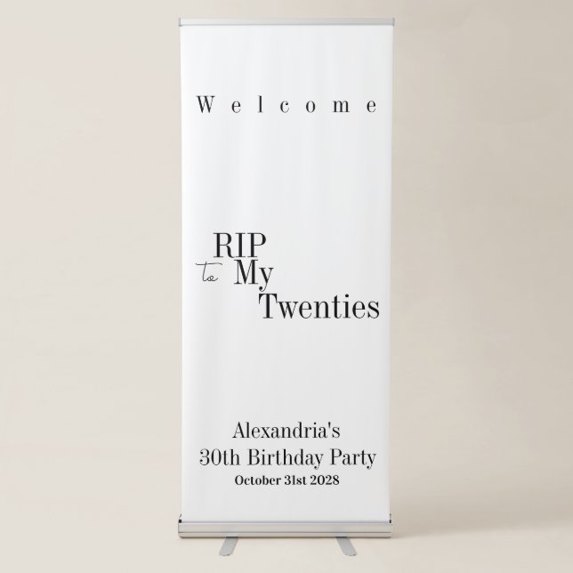 RIP 20s Party 30th Birthday Minimal Welcome Retractable Banner (Front)