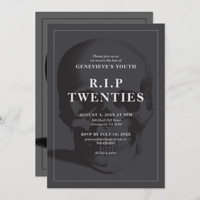 RIP 20's RIP Twenties RIP Youth Death Party Invitation (Front/Back)