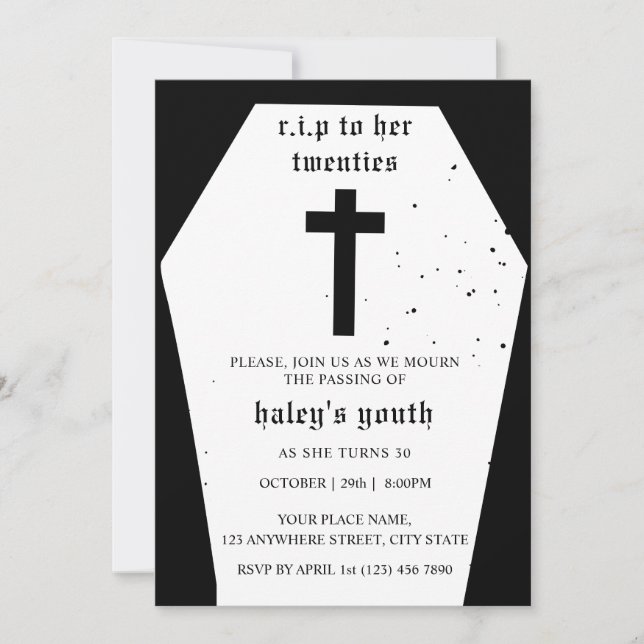 RIP 20s to her Twenties Funeral 30th Birthday Invitation (Front)