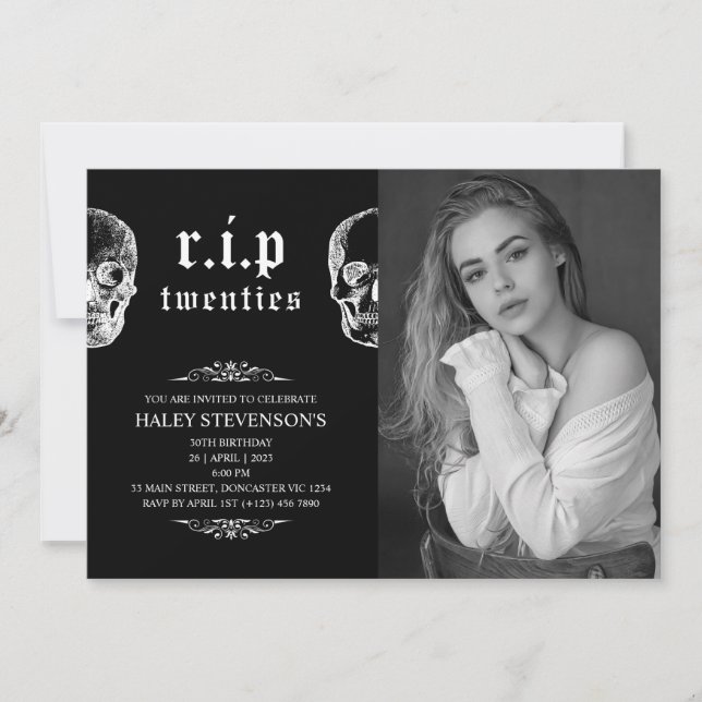 RIP 20s Twenties Funeral Skull 30th Birthday Photo Invitation (Front)