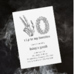 RIP 20s Twenties Goth Skull Skeleton 30th Birthday Invitation<br><div class="desc">This Funny yet spooky design features a funeral theme with a skeleton hand on a white background. Personalise the invite with your details and if you want to further re-arrange the style and placement of the text, please press the "Click to customise further" button. For more products in the same...</div>