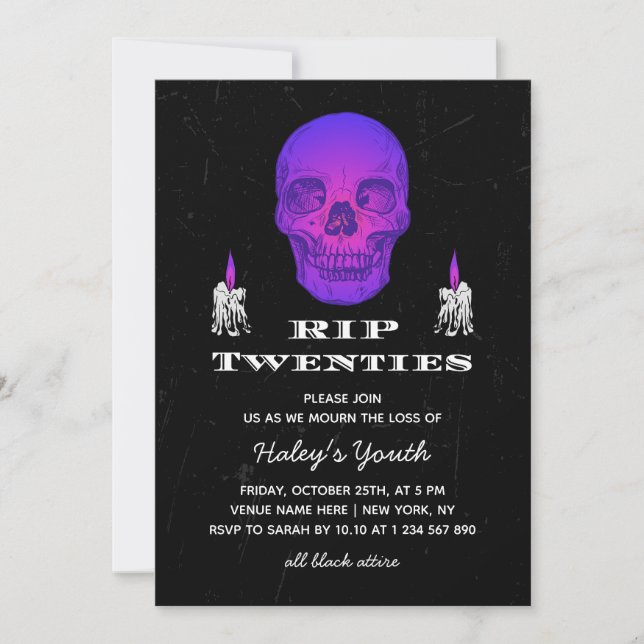 RIP 20s Twenties Purple Skull Gothic 30th Birthday Invitation (Front)
