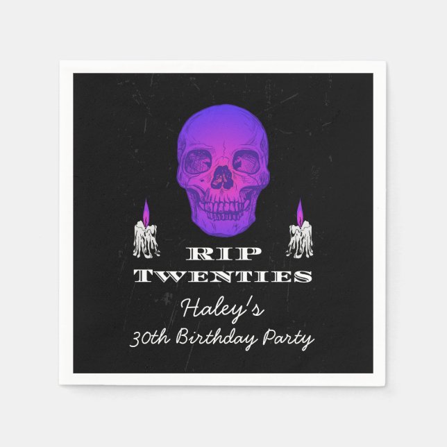 RIP 20s Twenties Purple Skull Gothic 30th Birthday Napkin (Front)