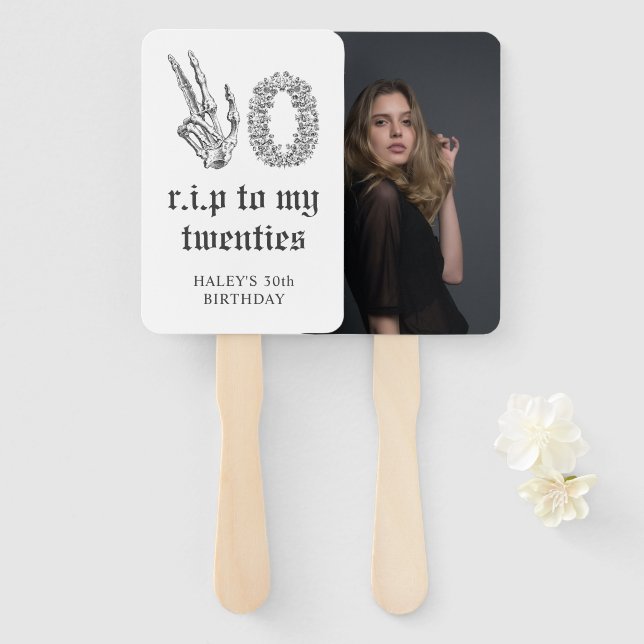 RIP 20s Twenties Skeleton Photo 30th Birthday Hand Fan (Front and Back)