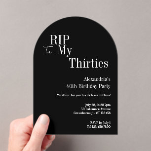 RIP 30s 40th Birthday Black and White Party Acrylic Invitations