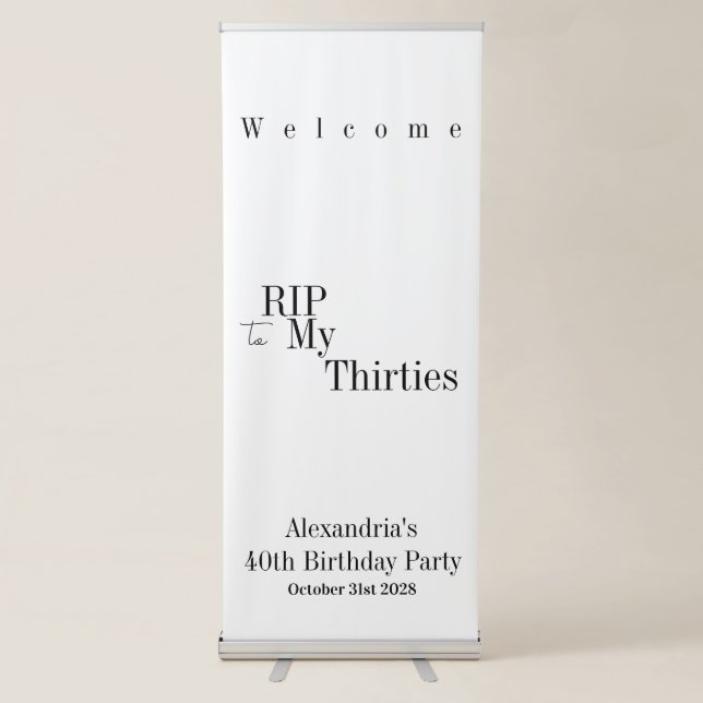 RIP 30s 40th Birthday Party Welcome Retractable Banner (Front)