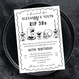 RIP 30s Doodle Scribble Funeral 40th Birthday Invitation