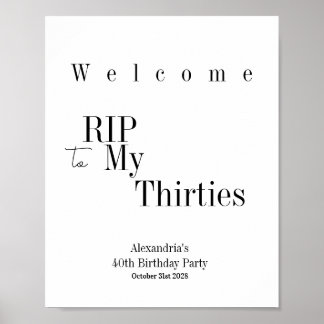 RIP 30s Party 40th Birthday Welcome Poster