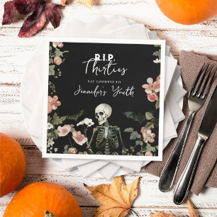 RIP 30s Skeleton Pink Floral 40th Birthday Party Napkin
