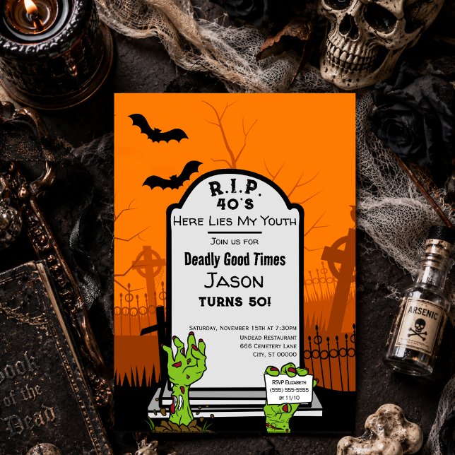 RIP 40s Zombie Horror Halloween 50th Birthday Invitation (Creator Uploaded)