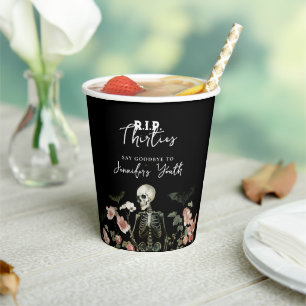 RIP 40th Birthday Party Skeleton Pink Floral Paper Cups