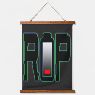 RIP Battery Wood Topped Wall Tapestry