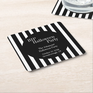 RIP Halloween Black and White Stripe Party Square Paper Coaster
