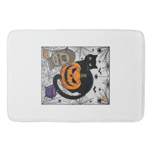 Rip Halloween Black Cat Pumpkin Tombstone Cauldron Bath Mat